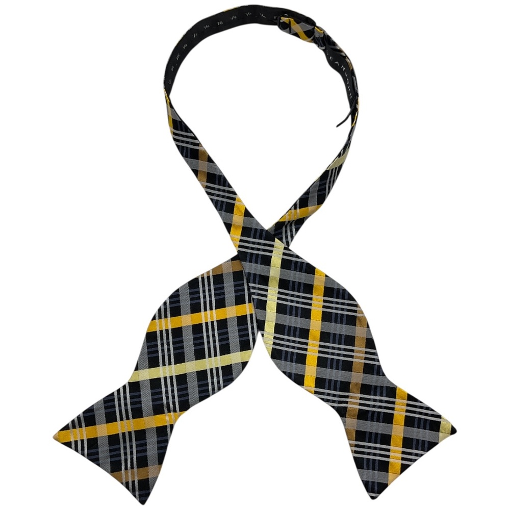 SEAN JOHN Black/Yellow Tartan Silk LUXURY Self Bow Tie